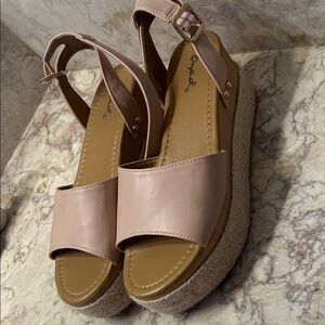 Qupid Blush Wedge Sandals